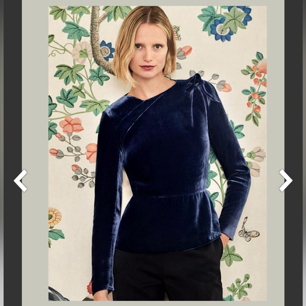 NWT The Fold London Silk Velvet Midnight Blue Cannaregio Top UK 12 / US 8